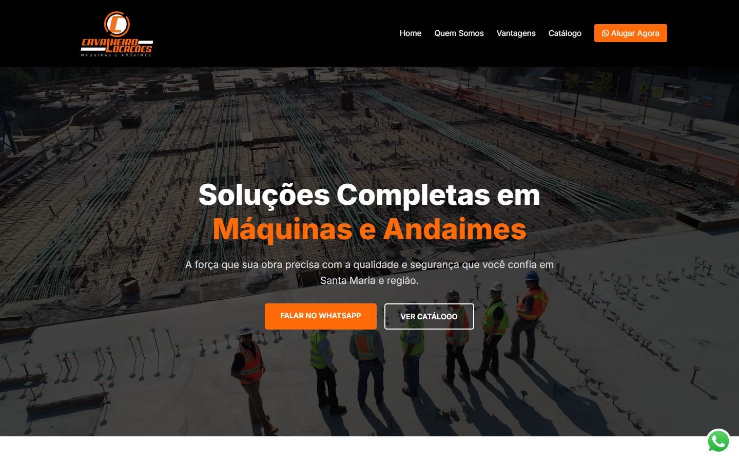 Página inicial do site da Cavalheiro Locações